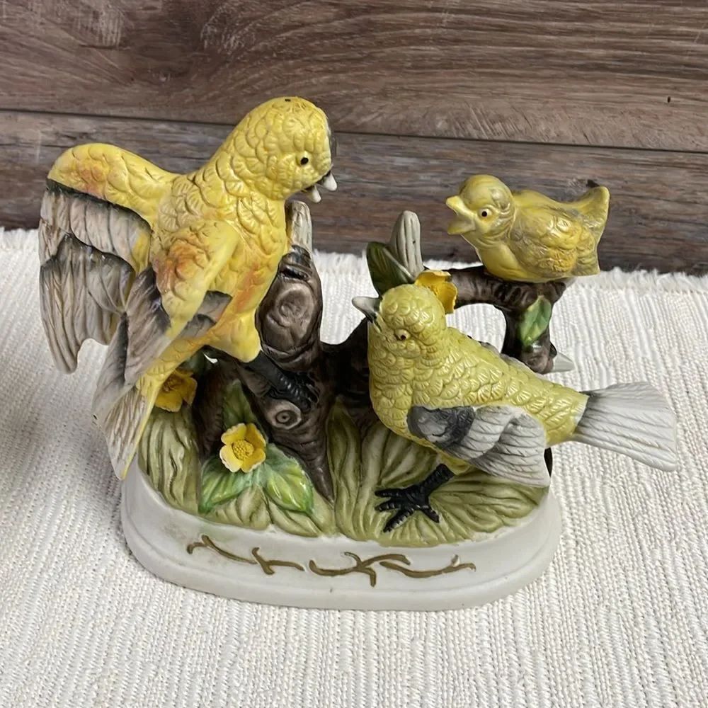 Ceramic Vintage Bird Family with Baby Figurine, 7” Tall